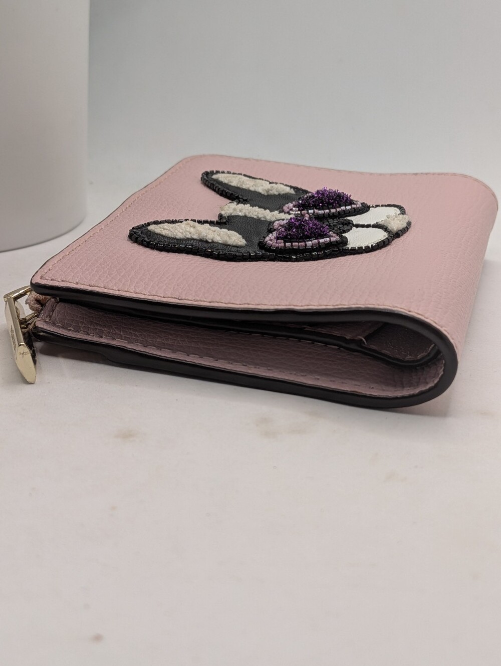 Kate Spade Francois French Bulldog Bifold Zip Wallet Pink Leather - Picture 4 of 8